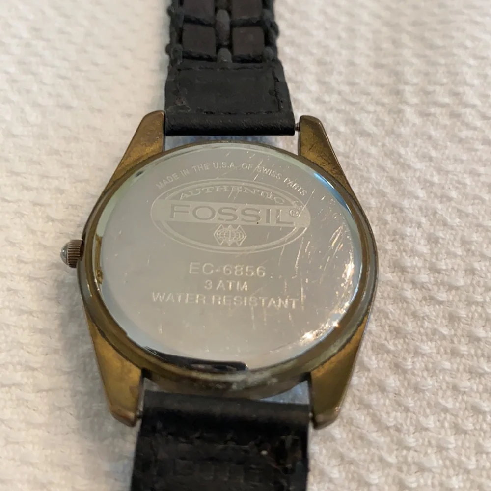 Fossil Black Silver Vintage Water Resistant Watch Original Woven Leather Strap